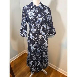 Johnny Was Magnolia Hi Low Ruffle Sleeve Maxi Dress S Navy Floral Boho Chic